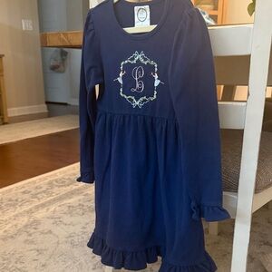 Navy Blue Long Sleeve Dress with Monogram